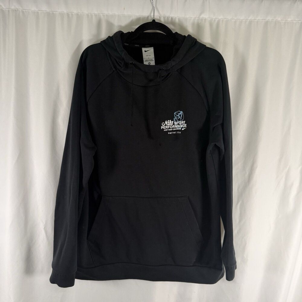 Nike Sweatshirt Men's Large Black Pullover Hooded Long Sleeve Pocket Flowers